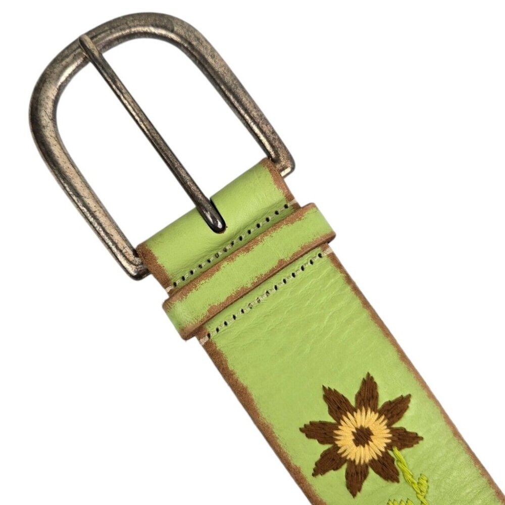 Linea Pelle Peace Embroidered Green Leather Belt Size Small LP050809 Women's - Picture 4 of 7